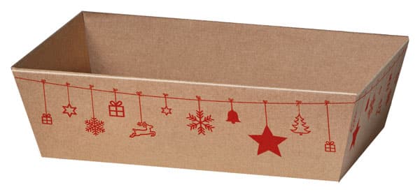 Geschenkkorb 4-Eck Christmas Kraftpapier natur, groß